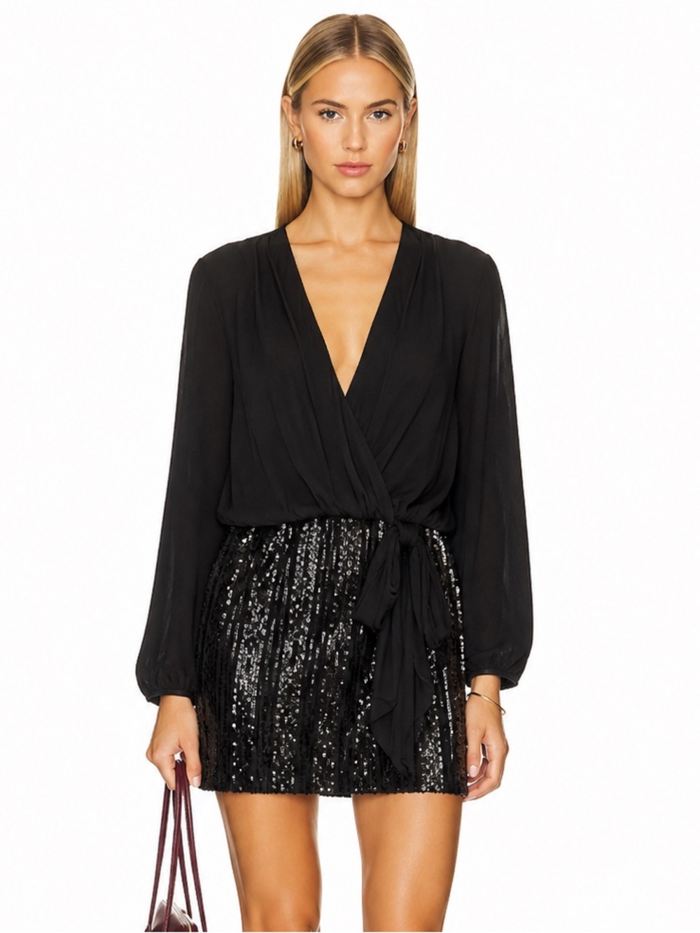 Guess by Marciano Black Sequin Wrap-Front Mini Dress Y2K 2000s Medium M